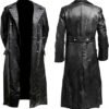 Classic Mens Black Leather Long Trench Coat For Men