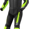 Leather suit for motorcycle, black and green color