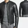 Men Black Cafe Racer Biker Slim fit Classic Diamond Motorcycle Leather Jacket