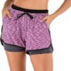 Women 2 in 1 Double Layer Shorts Workout Fitness Running Pants Active Yoga Gym Sport Shorts with Pockets