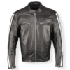 BLACK MEN SHEEP RACING STRIPES LEATHER JACKET