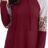 Women’s Hoodies Color Block Tunic Long Sleeve Drawstring Pocket Sweatshirts