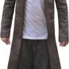 Mens Genuine Leather Brown Trench Distressed Long Coat