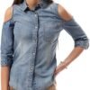 Button Down Denim Shirt For Women