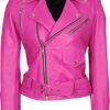 Womens Hot Pink Biker Leather Jacket