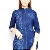 Women’s Navy Blue Laser Leaf & Dots Printed Denim Tunic