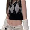 Women’s Sweater Vest Y2K Plaid Knit Streetwear Preppy Style V-Neck Tank Top for Girls