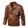 Autumn and Winter Men’s Leather Jacket Warm Plus Velvet Coat PU Multi-pocket