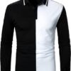 Mens Polo Shirts Stripe Print Long Sleeve