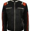 MEN’S BLACK RETRO STRIPE LEATHER JACKET