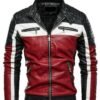 Men’s Slim Fit Black White and Red Biker Leather Jacket