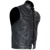 Black Cut Off Gilet Cowhide Leather Mens Waistcoat Vest